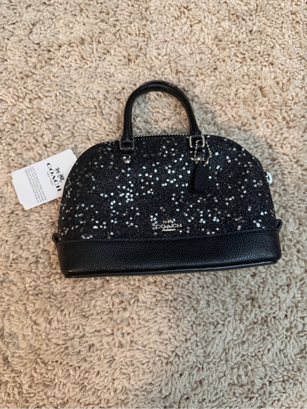 Coach Black Star-Print Mini Satchel with Silver Accents